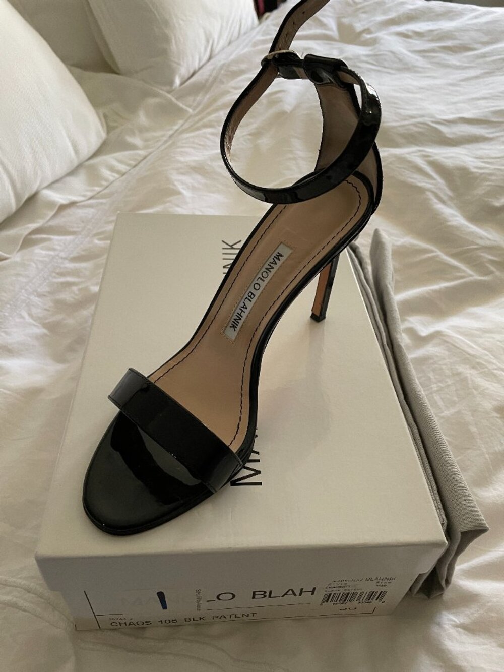 Manolo Blahnik Chaos Patent Black Stiletto Size 6